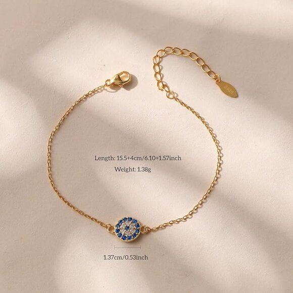 Gold Evil Eye Bracelet 925 Sterling Silver Blue CZ Link Chain NWT - Picture 5 of 5